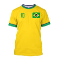 Brazil National Team #10 Soccer Jersey T-Shirt, Brazil Flag Print Football Tee, Quick Dry Breathable Top For Men Women Children