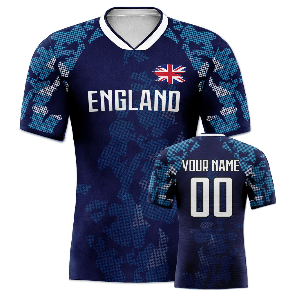 Custom England Soccer Jersey Personalized Name Number, National Team Football Shirt V-Neck Flag Design for Men Women Kids