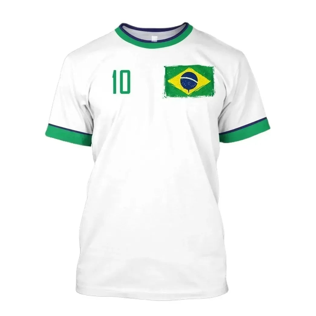 Brazil National Team #10 Soccer Jersey T-Shirt, Brazil Flag Print Football Tee, Quick Dry Breathable Top For Men Women Children