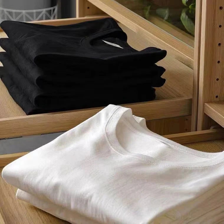 2pcs Solid Color T-shirt 100_ Cotton Men Women White O-Neck Loose Short-sleeved Basic Models All-match T-shirt Couple Tops Black