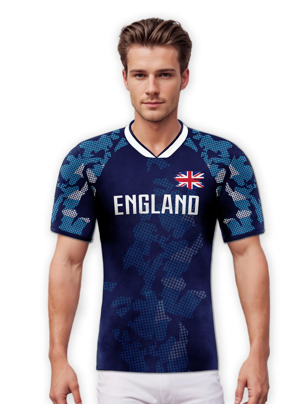 Custom England Soccer Jersey Personalized Name Number, National Team Football Shirt V-Neck Flag Design for Men Women Kids