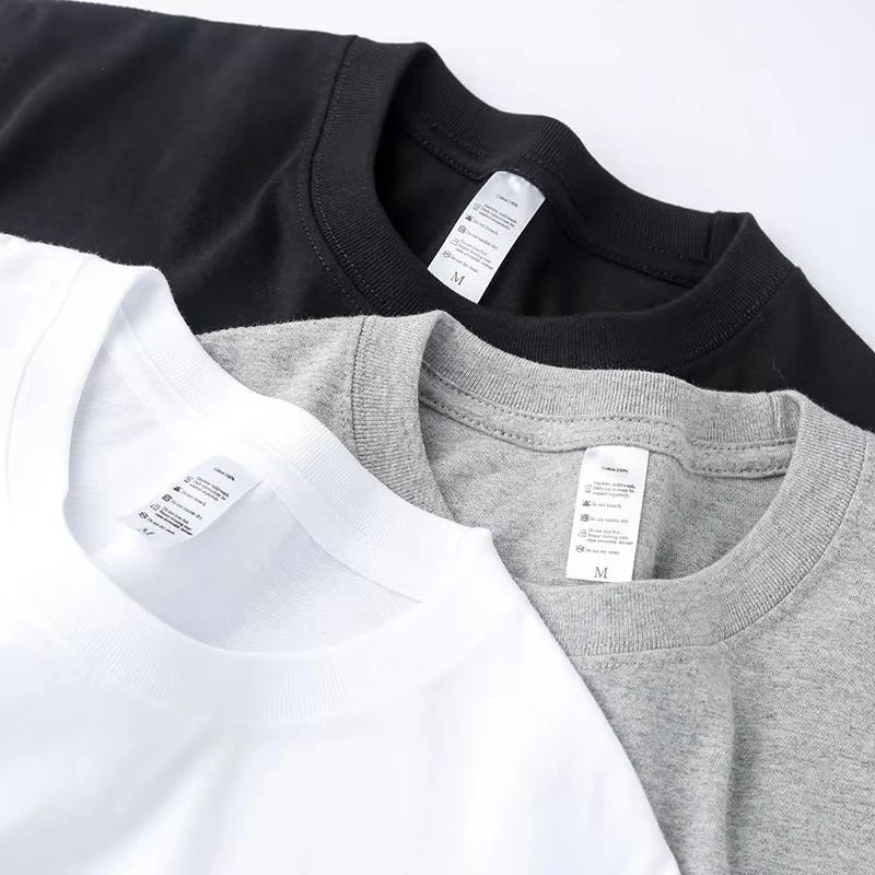 2pcs Solid Color T-shirt 100_ Cotton Men Women White O-Neck Loose Short-sleeved Basic Models All-match T-shirt Couple Tops Black