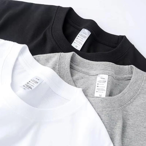 2pcs Solid Color T-shirt 100_ Cotton Men Women White O-Neck Loose Short-sleeved Basic Models All-match T-shirt Couple Tops Black