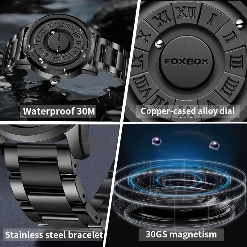 FOXBOX 2025 new men's watches brand creative leather strap ball bearing quartz waterproof clock watches for men reloj hommes+BOX