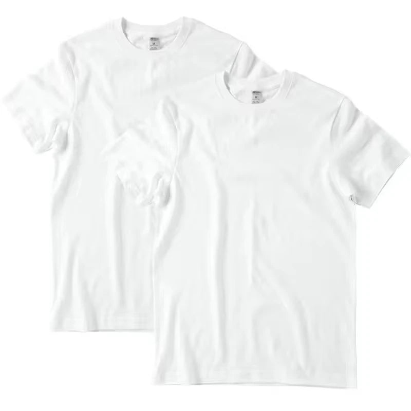 2pcs Solid Color T-shirt 100_ Cotton Men Women White O-Neck Loose Short-sleeved Basic Models All-match T-shirt Couple Tops Black