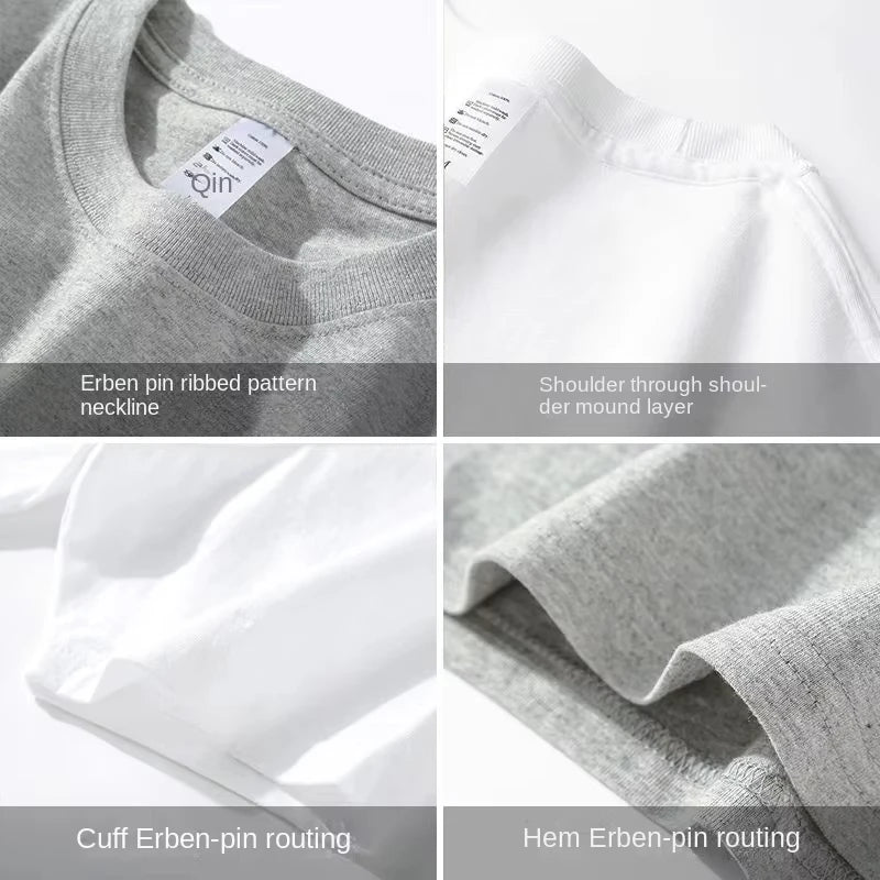 2pcs Solid Color T-shirt 100_ Cotton Men Women White O-Neck Loose Short-sleeved Basic Models All-match T-shirt Couple Tops Black